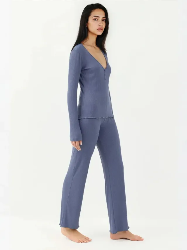 V-neck Wide Leg Pajama Set – image 3