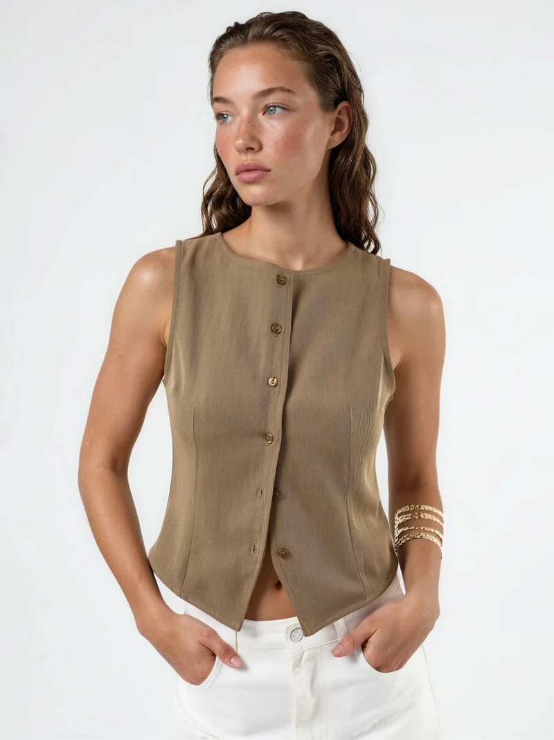 Sleeveless Button Top