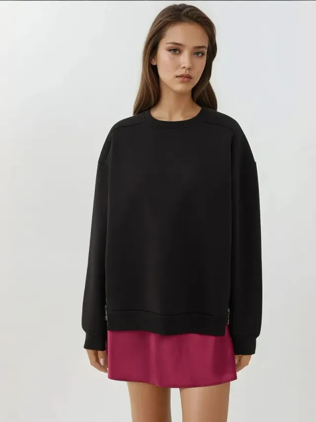 Textured Zipper Crew Neck Sweatshirt – image 6