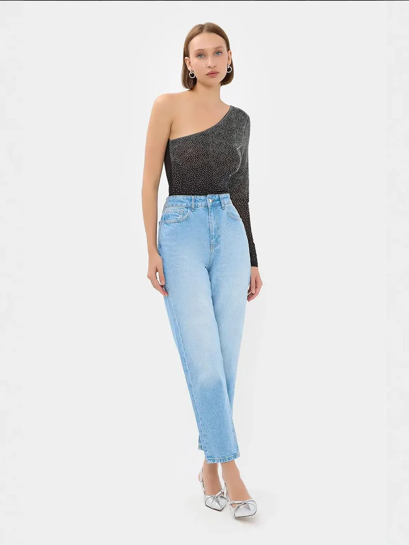 One-Shoulder Stone Mesh Bodysuit