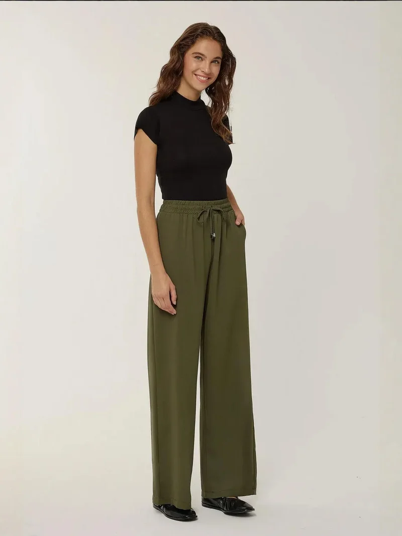 Elastic Waist Wide Leg Pants