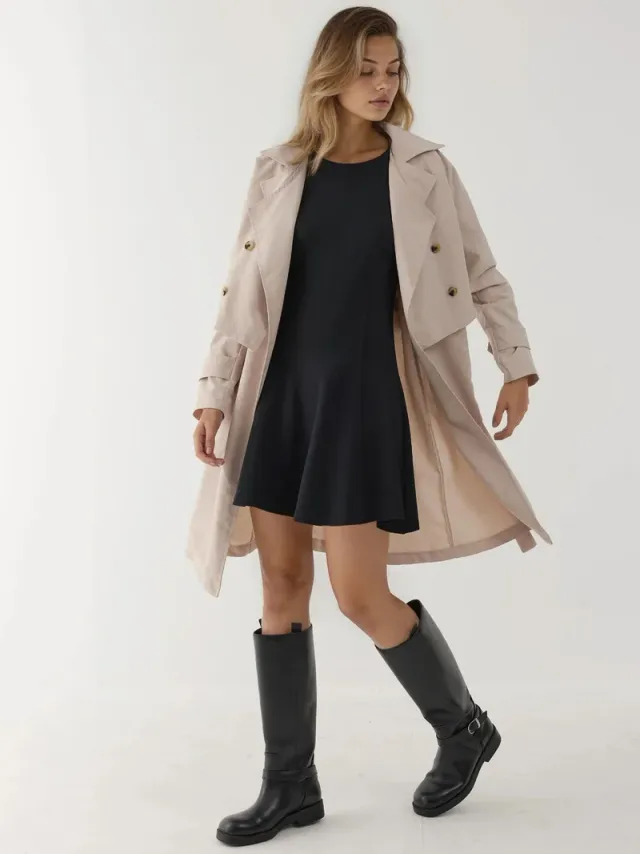 فستان قصير أساسي بياقة مستديرة مرنة وناعم – صورة 5