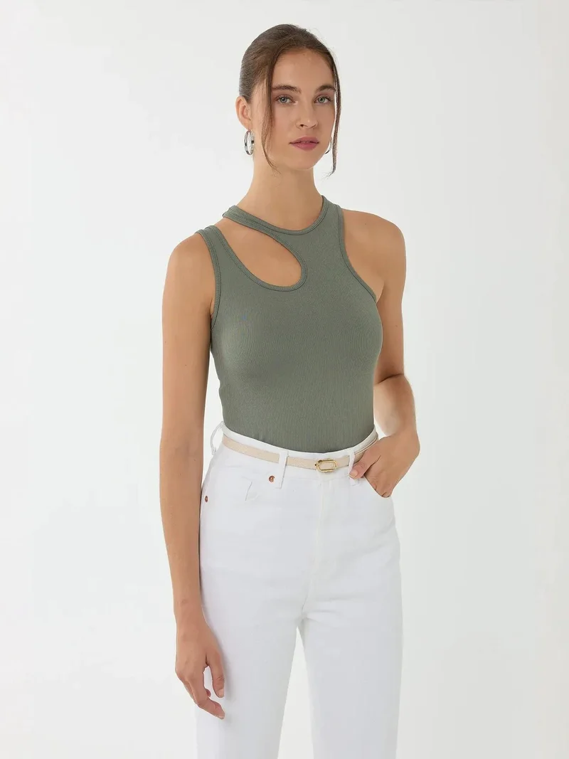 Asymmetrical Collar Crop Top