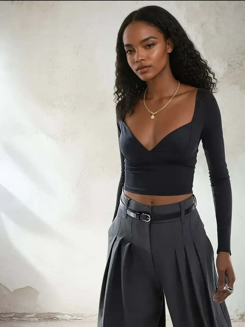 Deep V Long Sleeve Top