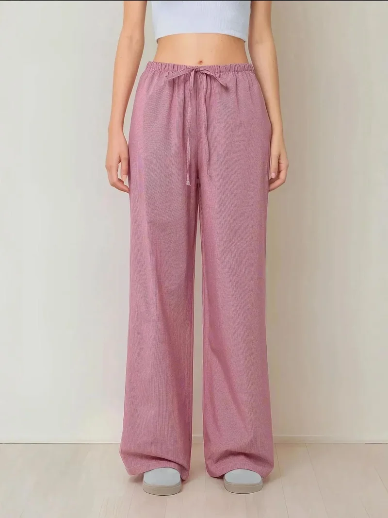Cotton Plaid Wide Leg Pants