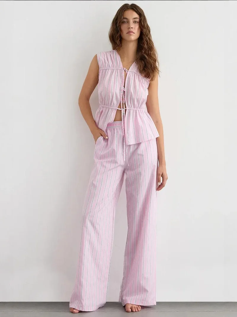 Women's Striped Wide Leg Pants