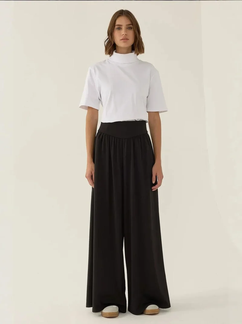 High Waist Pleated Wide Leg Jersey Pants