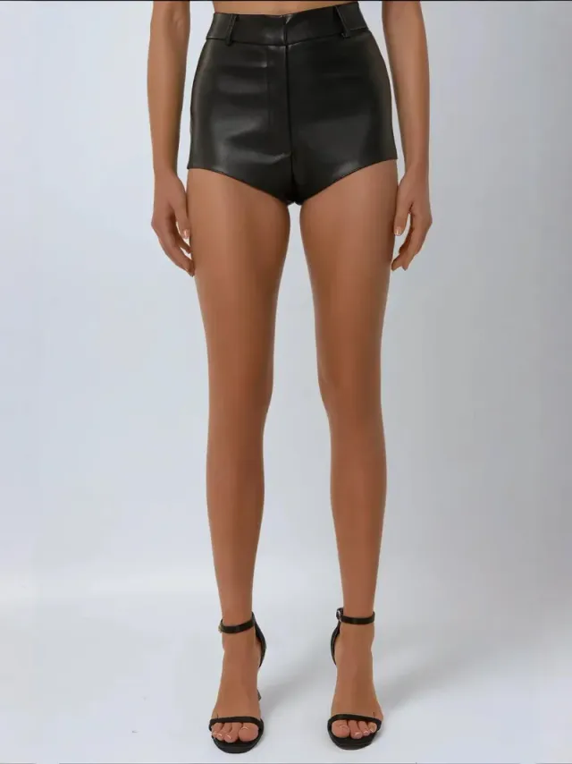 Fitted Black Polyurethane Hot Shorts for Women – image 3