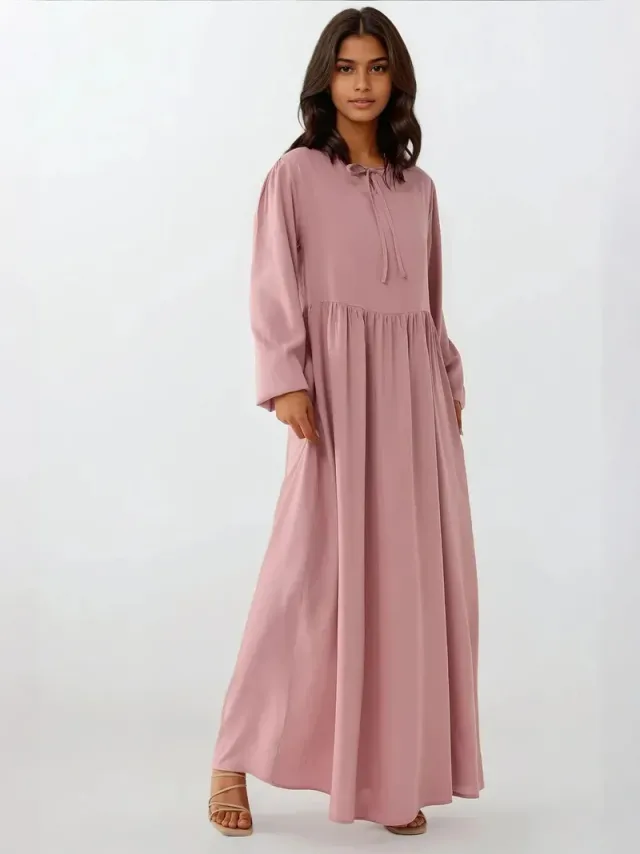 A-Line Crew Neck Maxi Dress