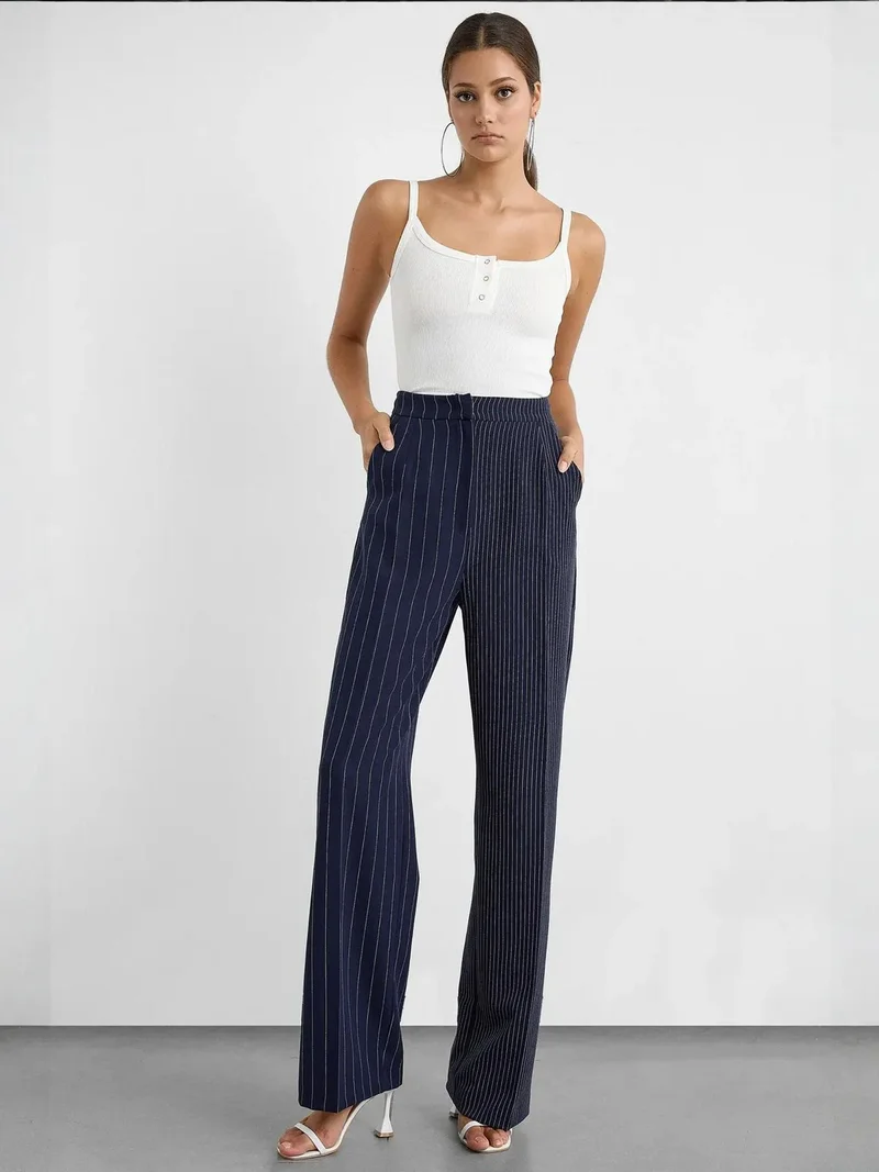 Striped Mid-Rise Straight-Leg Pants