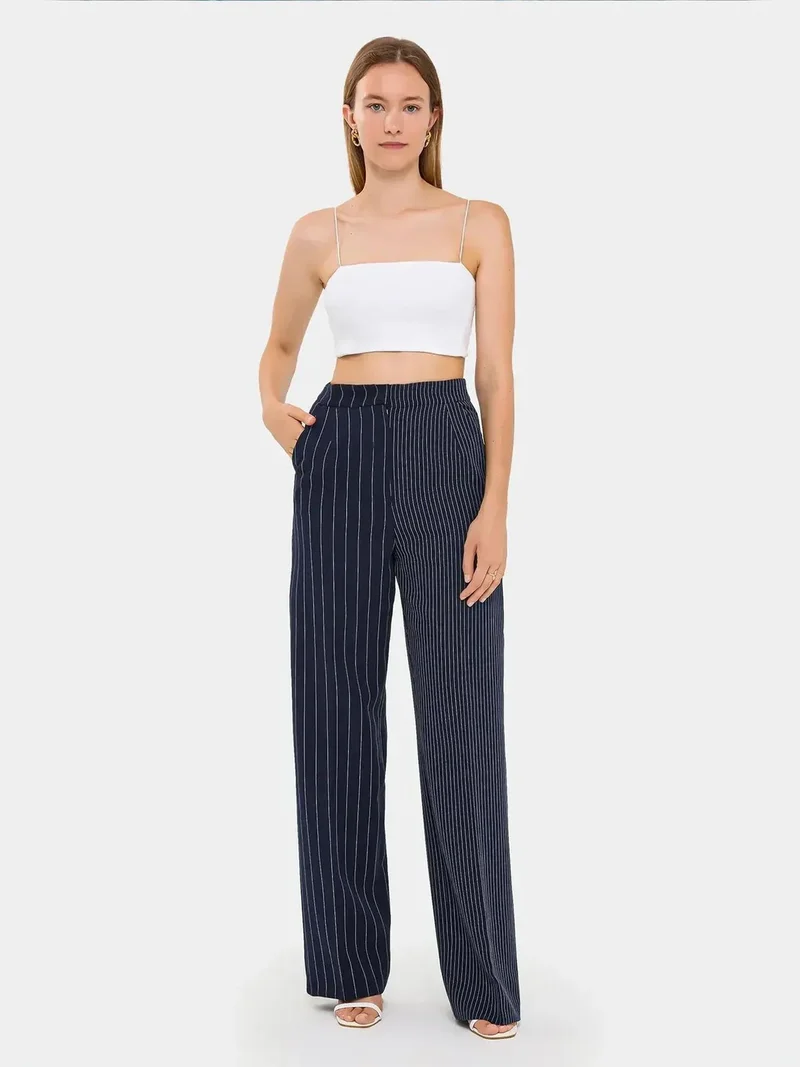 High Waist Striped Straight Leg Trousers