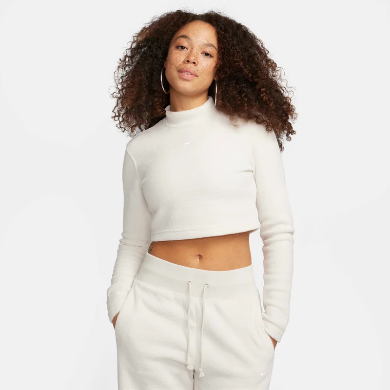 Women's Phoenix Plush Cropped Mock-Neck Long-Sleeve Fleece Top