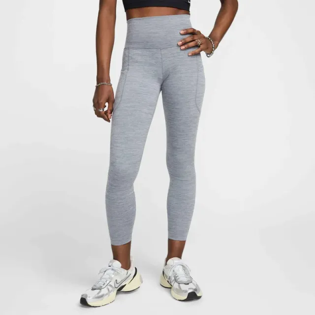 Nike One Women's Grey Solid High-Rise 7/8th Leggings