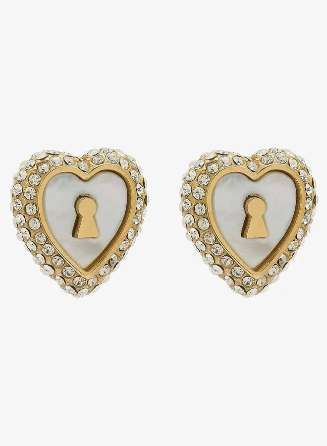Heart Stud Earrings, Pearl