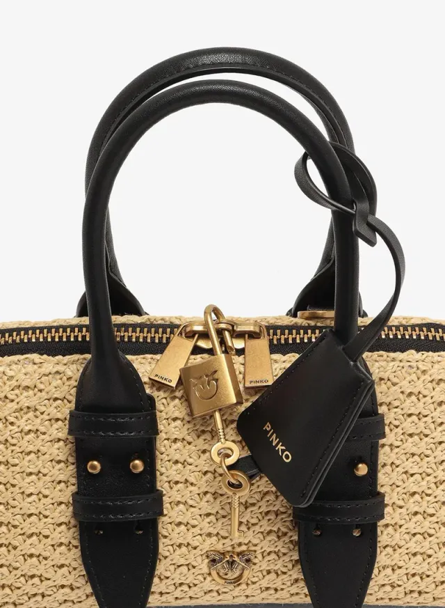 PINKO Small Raffia Textured Bag with Zip Closure – image 3