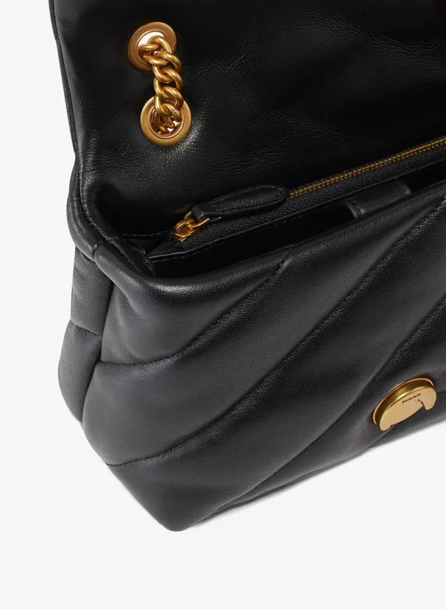 PINKO Small Puff Maxi Quilt Love Bag in Nero-Antique Gold – image 4