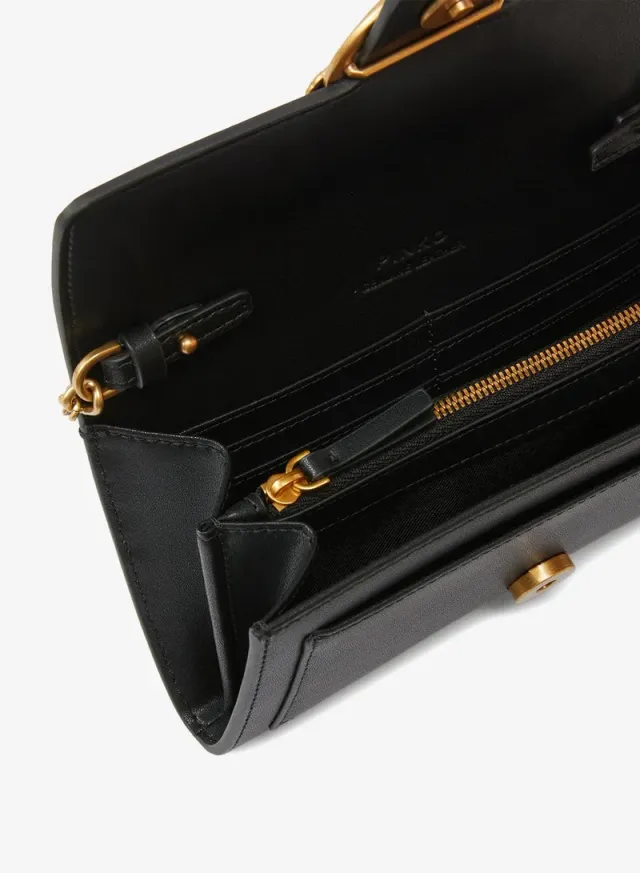 PINKO Love Bag One Wallet in Nero-Antique Gold Cowhide Leather – image 4