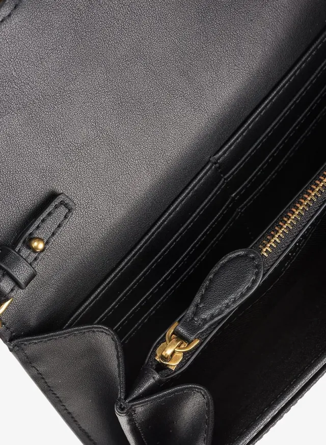 PINKO Love Bag One Wallet in Nero-Antique Gold Cowhide Leather – image 5