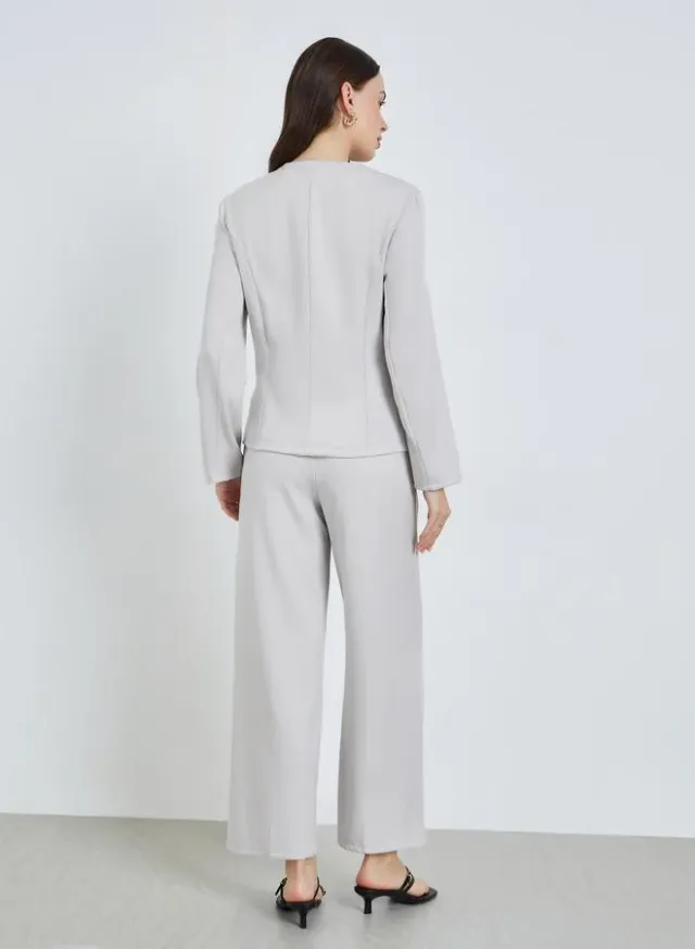 Women's Blazer & Wide Leg Pants Set, Grey – image 4