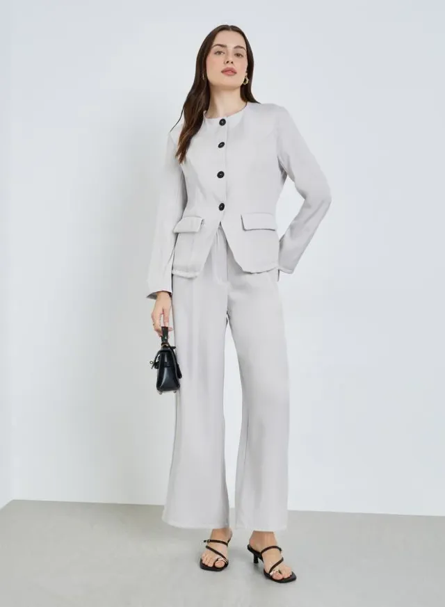 Women's Blazer & Wide Leg Pants Set, Grey – image 6