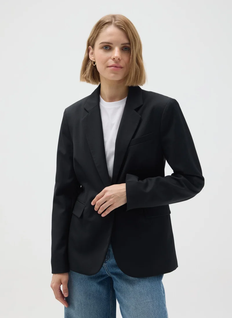 Viscose Blend Regular Fit Blazer Black