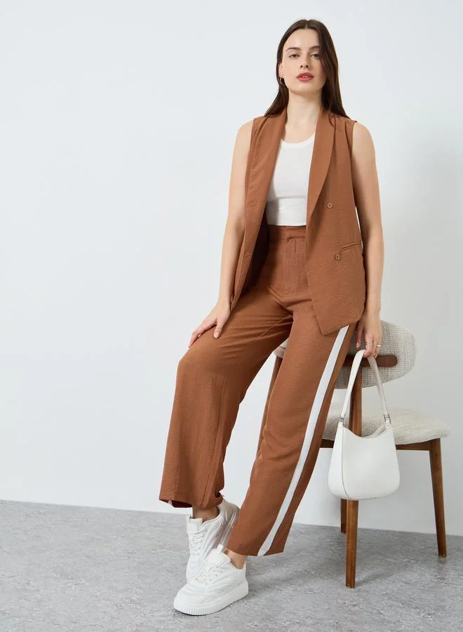 Sleeveless Blazer & Side Stripe Pants Set