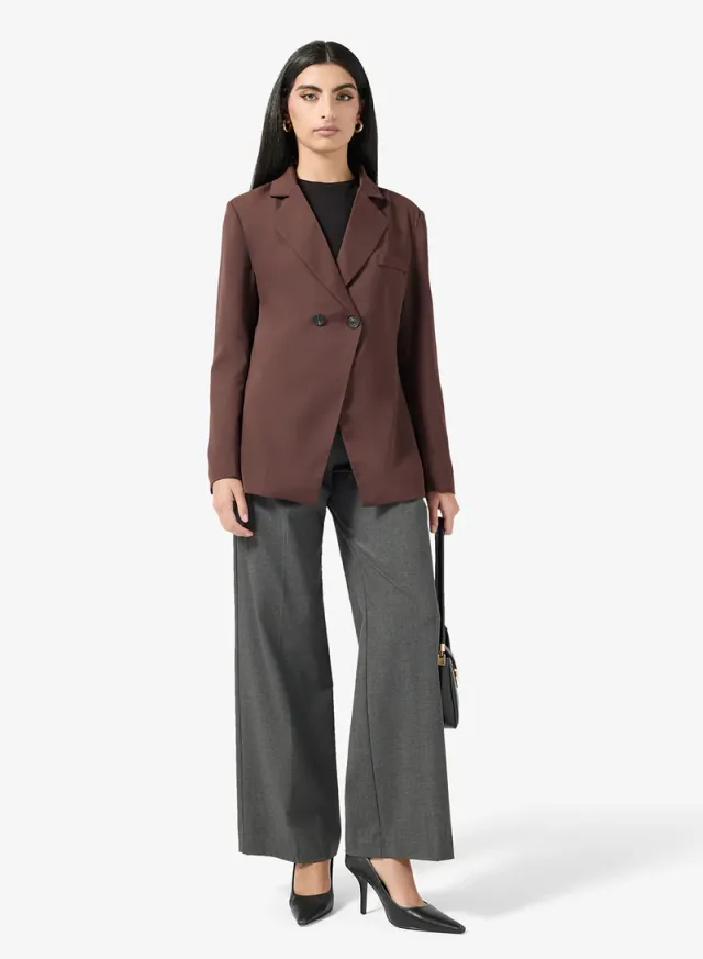 Brown Double-Breasted Blazer for Women - Solid Asymmetric Design – image 4