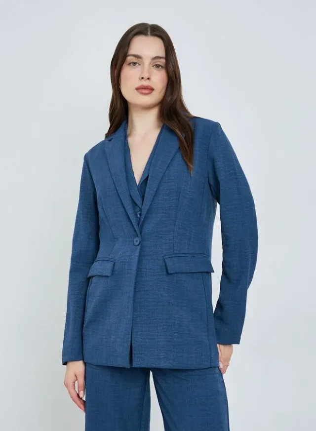 Women's Linen Look Blazer, Blue – image 4