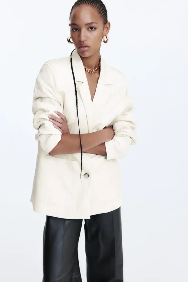White Dusty Light Textured Weave Blazer for Women