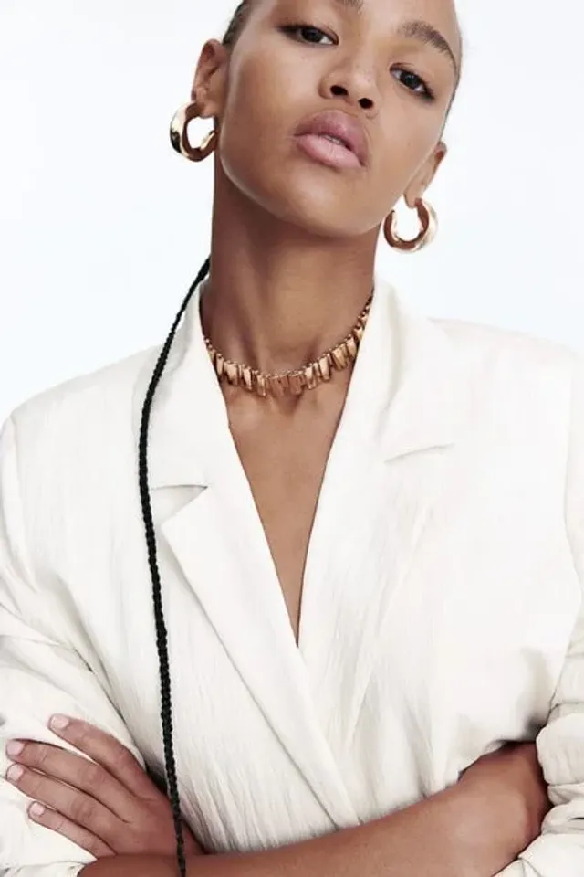 White Dusty Light Textured Weave Blazer for Women – image 2