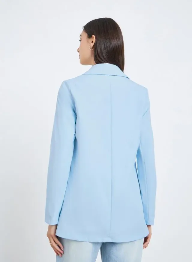 Women's Light Blue Solid Long Sleeve Blazer - Regular Fit – image 4