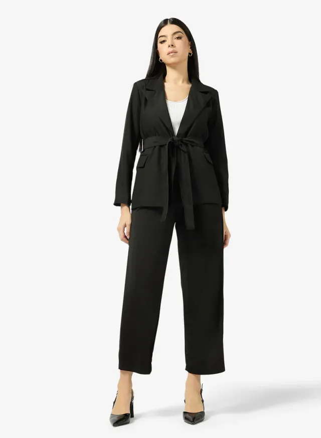 Women's Black Self-Tie Blazer Jacket by ELLA – image 4