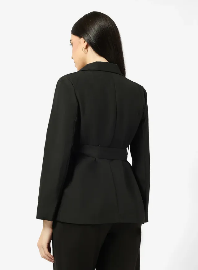 Women's Black Self-Tie Blazer Jacket by ELLA – image 2