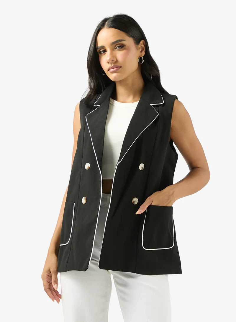 Longline Button Up Vest Contrast Trim