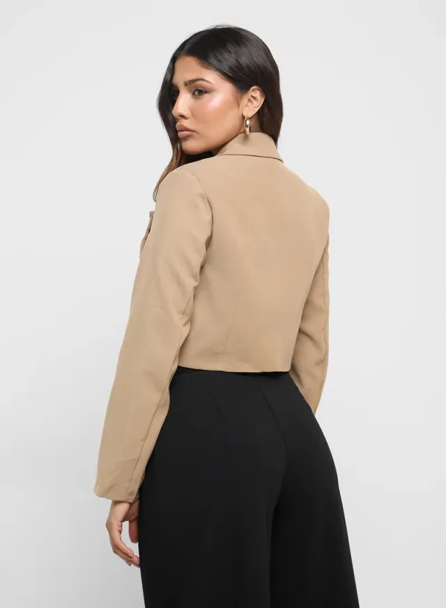 Beige Cropped Blazer for Women - Casual Style – image 2