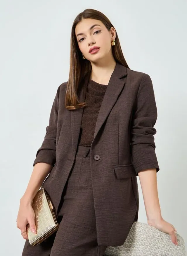 Brown Regular Fit Solid Blazer for Women – image 5