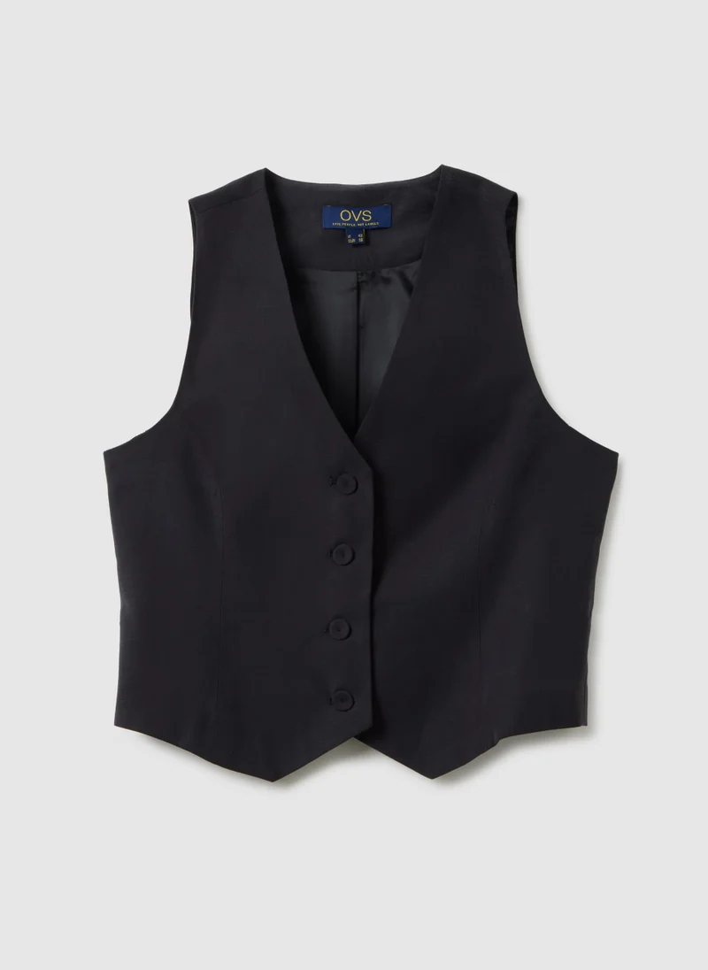 Slim Fit Viscose Blend Waistcoat Black