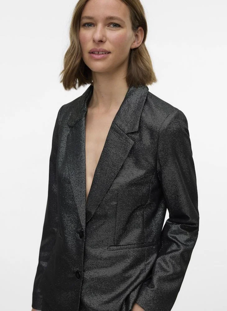 Shiny Fitted Long Sleeve Blazer