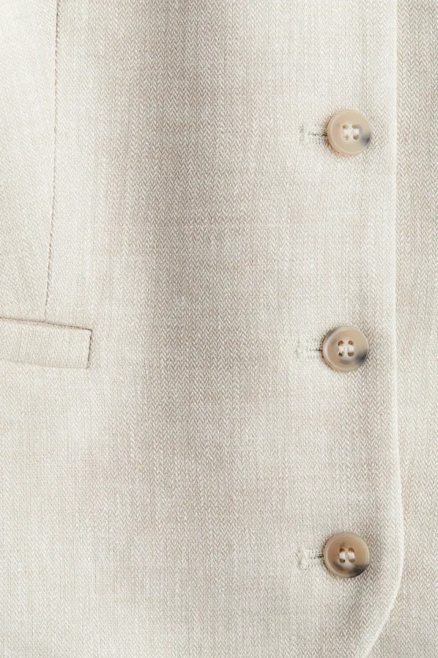 Women's Greige Linen-Blend V-Neck Waistcoat with Welt Pockets – image 4