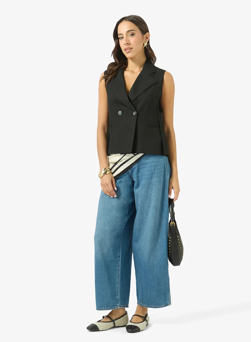 Black V-Neck Button-Up Tailored Vest for Women