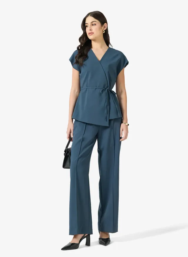 Midnight Navy V-Neck Gilet with Cap Sleeves and Button Detail – image 4
