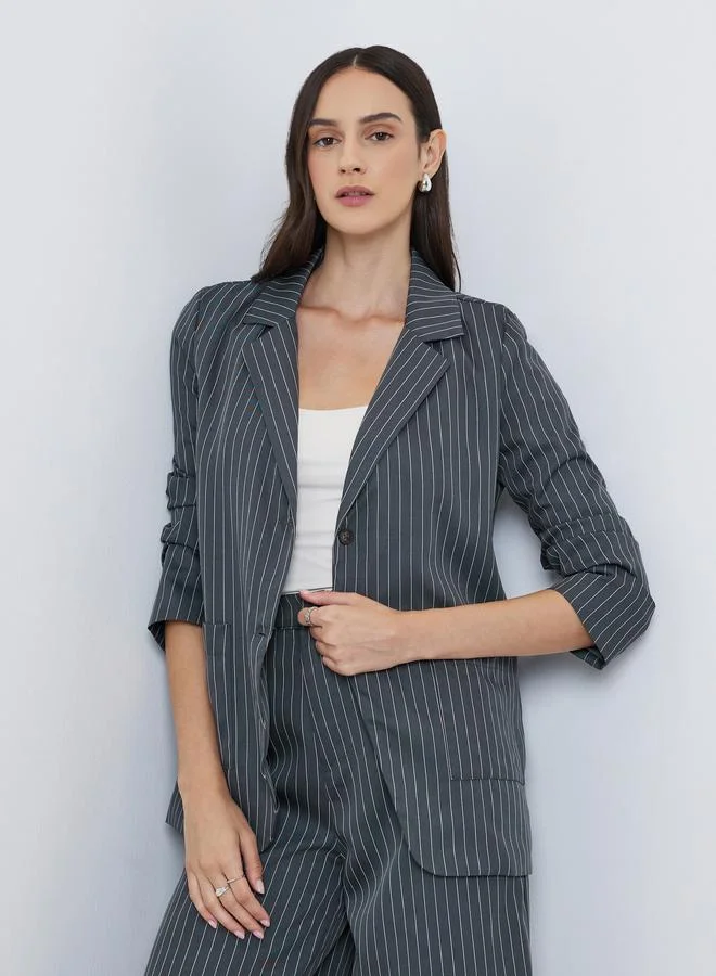 Pinstripe Regular Fit Blazer Navy Blue