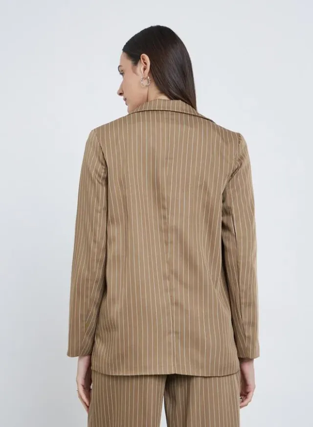 Navy Blue Pinstripe Regular Fit Blazer for Women – image 5