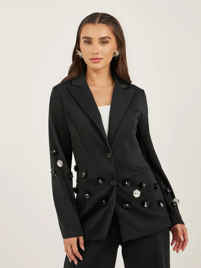 Women's Regular Fit Button Blazer Black