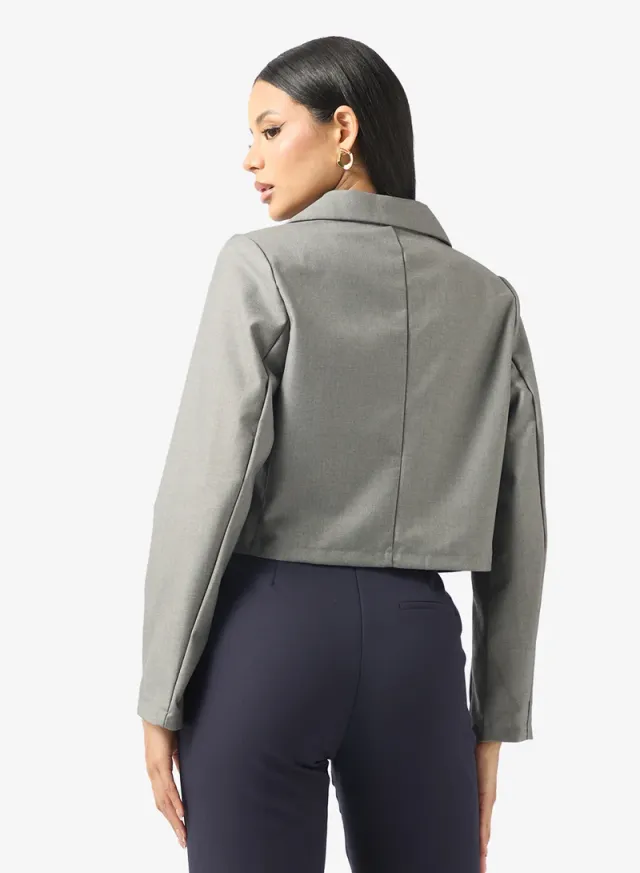 Grey Single Breasted Cropped Blazer for Women – image 2