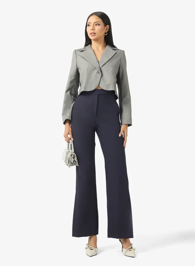 Grey Single Breasted Cropped Blazer for Women – image 4