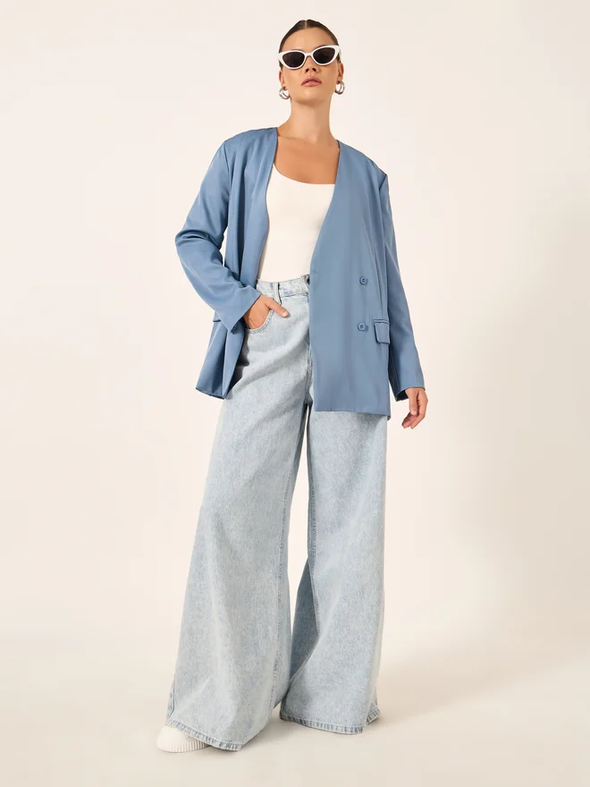 Solid Double Breasted Blazer