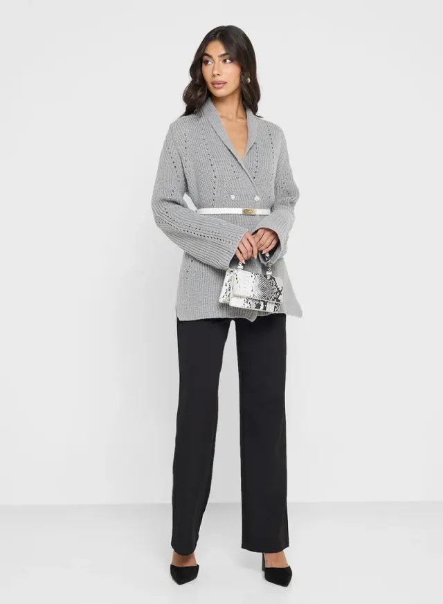 Grey Knitted Blazer for Women - Collared, Long Sleeve, Casual Jacket – image 4
