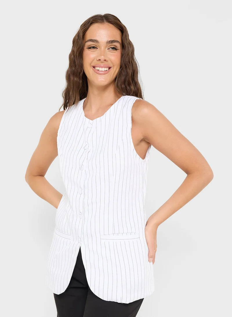 Button Down Stripe Longline Vest