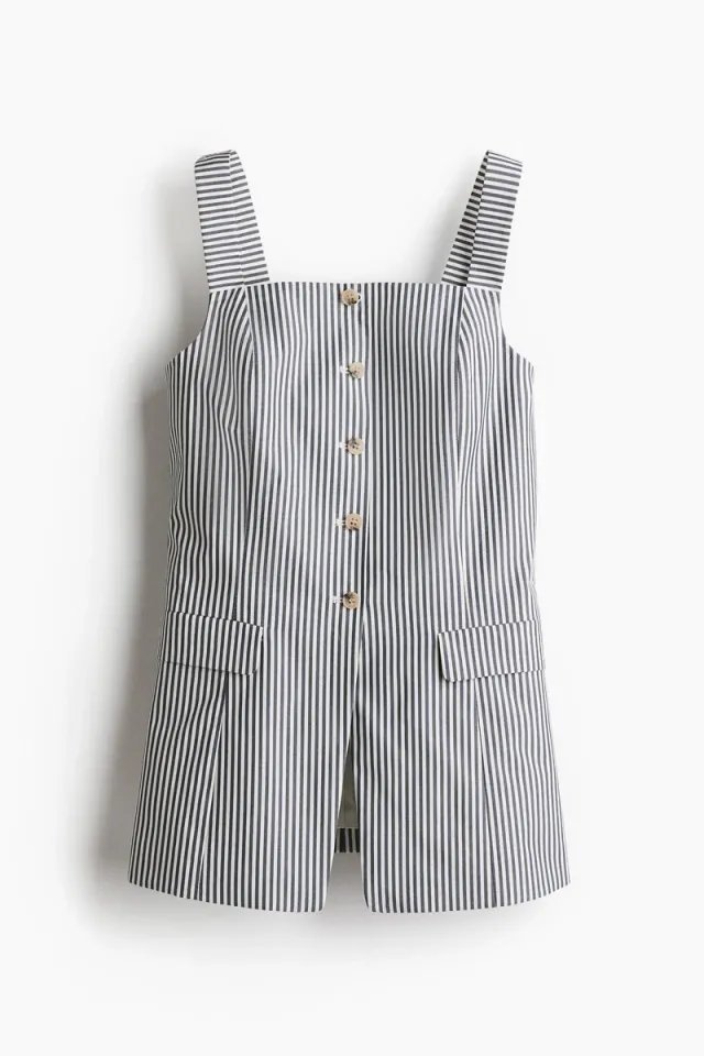 Women's Fitted Long Boat Neck Striped Cotton Waistcoat – image 3